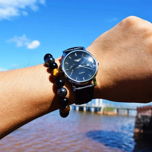 Natural Black Obsidian, Hematite & Tiger Eye Bead Bracelet – Magnetic Protection Jewelry for Men & Women