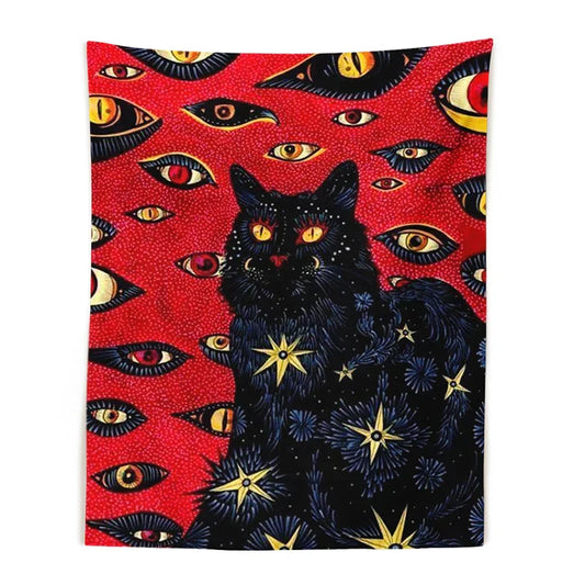 Cat Coven Witchcraft Tapestry – Bohemian Wall Hanging for Aesthetic & Spiritual Room Decor